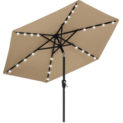Image of ABCCANOPY Solar Led Patio Umbrella with 24 Lights 7.5FT(Sand) | Fade & UV Resistant Fabric,6 Heavy-Duty Ribs,Waterproof,Wind Vent Top,Crank & 45 Tilt,Ideal for Patio,Backyard,Garden