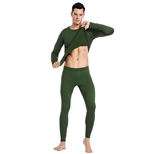 Image of PISIQI Thermal Underwear Men Ultra-Soft Long Johns Set with Fleece Lined Base Layer Winter Skiing Warm Top & Bottom Black