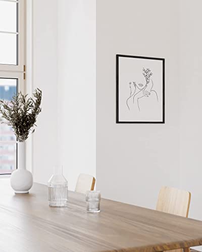 Haus And Hues Black And White Prints Line Art Line Art Wall Decor Minimalist Wall Art For Women, Line Drawings Minimalist Silhouette Wall Art Female Unframed 12” X 16” (Woman With Flower) #TOP4