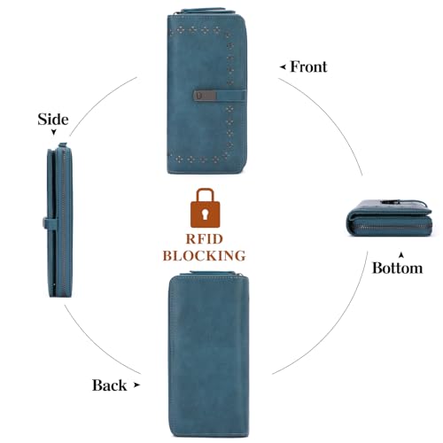 Image of Wallet for Women Large Capacity RFID Blocking Leather Bifold Card Holder with Zipper Change Pocket