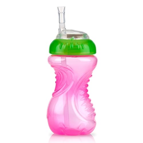 Nuby No-Spill Soft Straw Easy Grip Sippy Cup - Training Cup for Toddlers | Suitable from 12 Months | 300ml / 10oz | Pack of 3