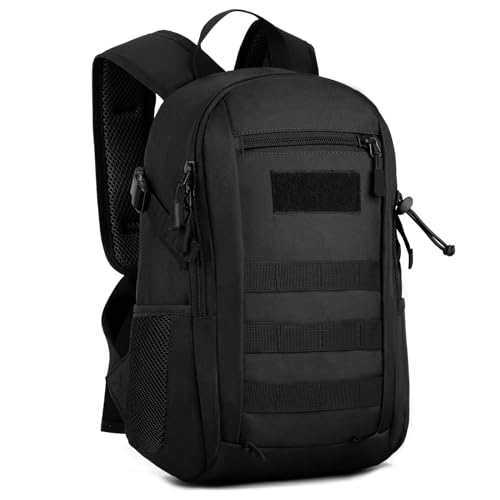 Wowelife Mini Tactical Backpack 10L Small Military Day Pack School Bag for Hunting Camping Trekking Travel, Black, S, Traveling