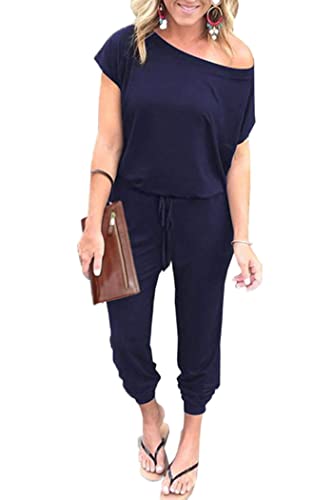 Image of PRETTYGARDEN Jumpsuits for Women Summer Off Shoulder Romper | Short Sleeve Drawstring Waist, Jogger Jumpers with Pockets, One Piece Spring Break Outfits, Vacation Travel Lounge Clothes