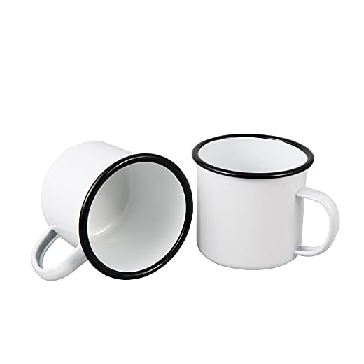 IMEEA Emaille Tasse 500ml Set 2 Stück Vintage Kaffeetasse Campingbecher mit Henkel für Kaffee, Tee & Milch,Outdoor Küche & DIY (Weiß)