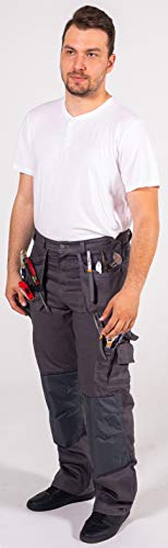 Fashio Mens Construction Cordura Pants Carpenter Utility Tool Pockets Heavy Duty Knee Reinforced Work Wear Safety Trousers S3 Gray W38-L30 #TOP5