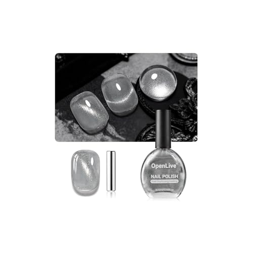 OpenLive Silver Cat Eye Nail Polish, 16.5ml Glitter Reflective Quick