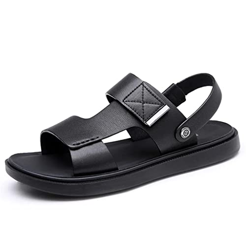 Men's Sandals Genuine Leather Breathable Beach Shoes Leather Men Sandals Slides Jeans Boots Business(44)