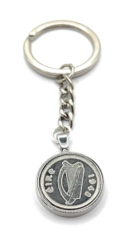 Porte-clés 77e anniversaire avec pièce de 3 pence irlandaise de 1948