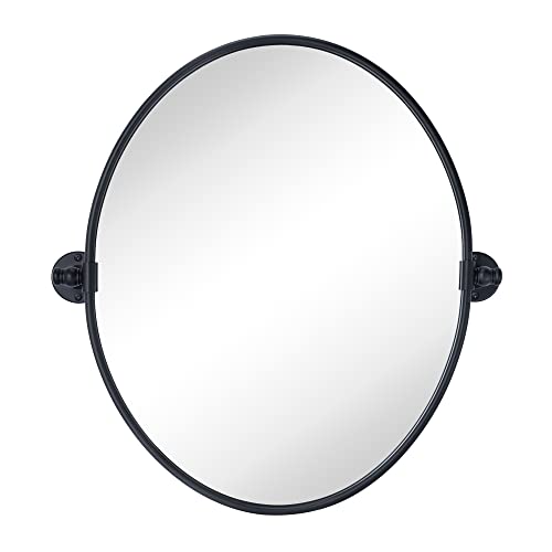 TEHOME Oval Black Metal Pivot Bathroom Vanity Mirror Tilting Vanity Mirrors for Wall, Overall 22.99 x 24 inches (Mirrror 19 x 24 inches)