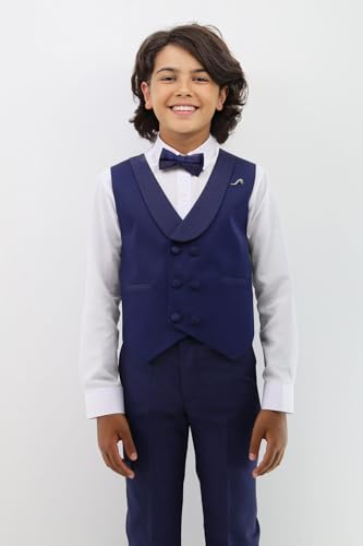 Baby & Boys Shawl Lapel Navy Dotted Vest Suit Set for Weddings & Special Occasions3
