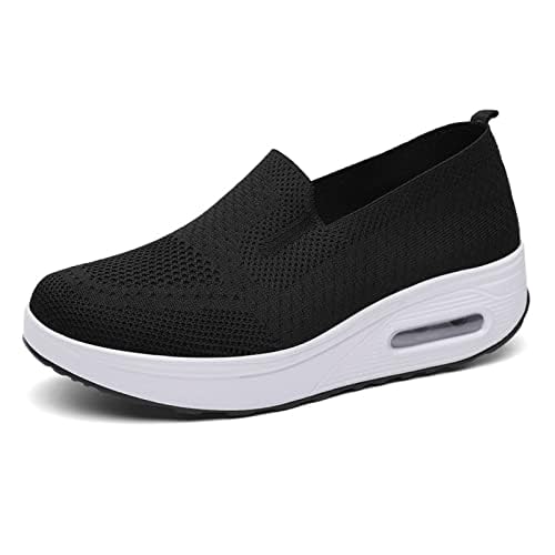 Women's Orthopedic Anti-Slip Sneakers,Summer Wedge Air Cushion Breathable Mesh Slip On Walking Shoes,Casual Wedge Sneakers.2