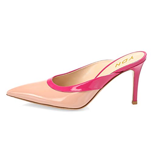 Ydn Women Dressy Pointed Toe High Heel Loafers Slip On Mules Slide Sandals Kitten Shoes Size 8 Pink 10Cm #TOP1