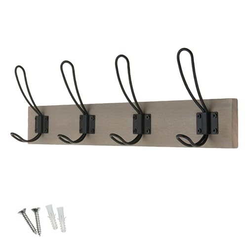 Image of Keypak Rustic Wall Mounted Coat Rack, 4 Double Wire Hooks on Wooden Base