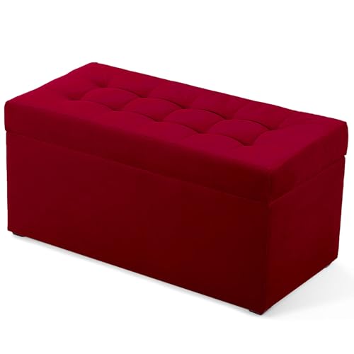 MG Design Pouf Coffre 45 x 90 cm Rouge – Rangement 100 L, Charge 300 kg, Doux, Aspect Mat et Texture Fine, Facile à Nettoyer – pour Salon, Chambre, entrée