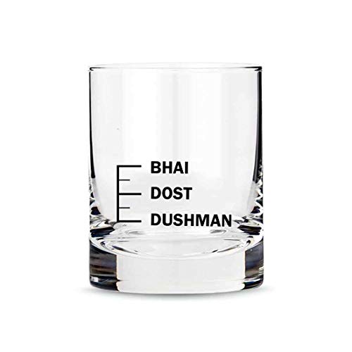 Nutcase Designer Whiskey Glasses for Men Liquor Glass - Fun Anniversary Birthday Gift Funny Gifts for Husband Bf - Dushman Dost Bhai, 300 ML,Multicolor