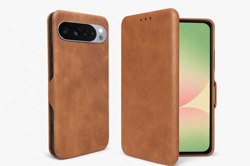 Image of Vegan Leather Wallet Case for Google Pixel 10 Pro XL, Premium PU Flip Cover with Card Slot, Magnetic Closure, Kickstand, Slim Durable Design, Privacy Protection - Brown