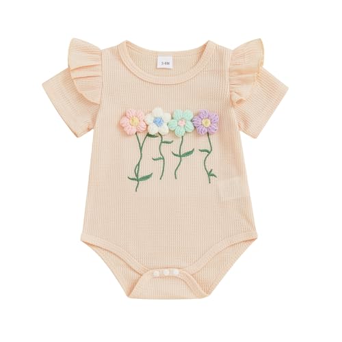 Image of Newborn 3 6 12 18 Months Baby Girl Romper Summer Clothes Waffes Outfit 3D Flower Onesie Bodysuit Infant Girl Clothes