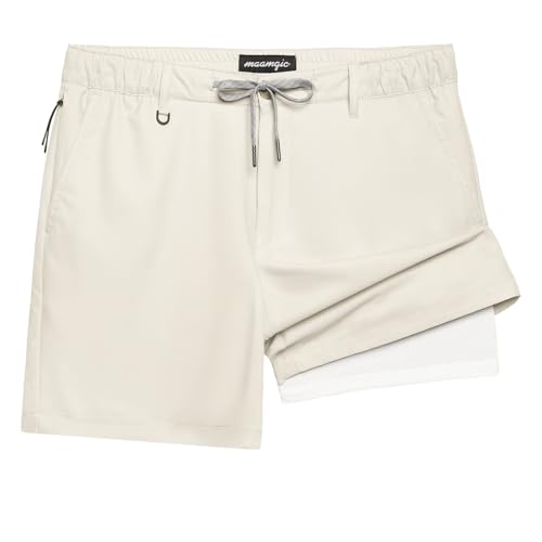 maamgic Mens Casual Shorts with Compression Liner 5 Inch Classic Fit Khaki Shorts 2 in 1 Golf Shorts with Zipper Pocket by maamgic - Used condition - US$20.52
