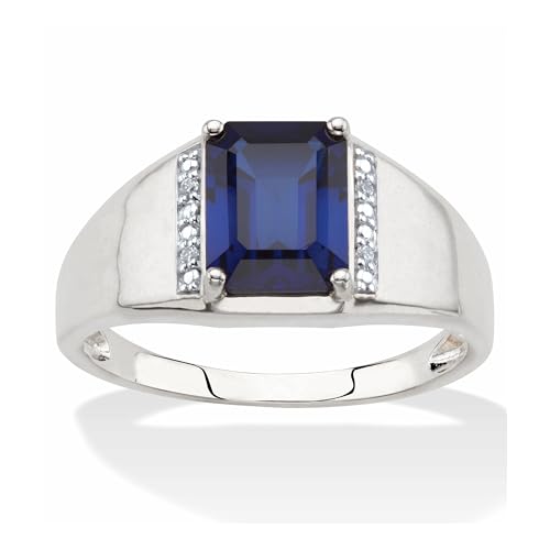 Sapphire Ring for Men 925 Sterling Silver Vintage Lab Created Blue Sapphire Signet Wedding Engagement Men’s Rings Size 4-15-3