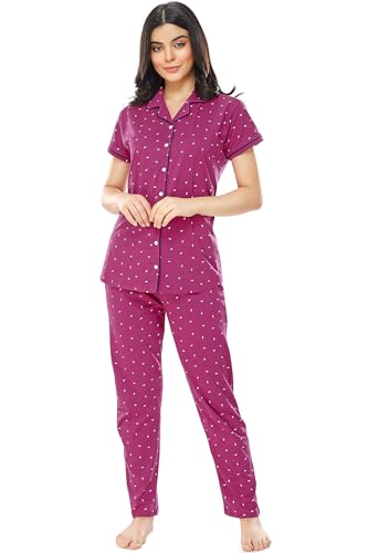 Image of ZEYO Women's Cotton Flash Printed Night Suit Set of Shirt & Pajama Set 5251 (Available in Plus Size)