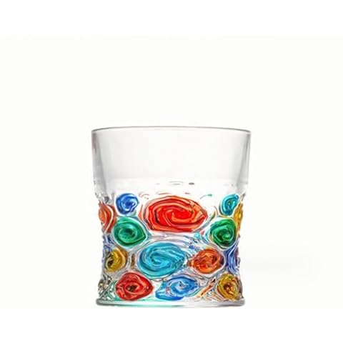KNC Hand Painted Stained Glass Whiskey Tumblers,Lead-Free Crystal Colorful Glass Wine Glasses Old Fashioned Glasses for Drinking Bourbon, Scotch Whisky, Cocktails, Cognac - Fathers Day Gift (Astral) Cover