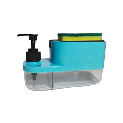 MAGIFTO Aura 3-in-1 Kitchen Soap Dispenser with Sponge Holder, Dual Chamber for Dish Soap and Hand Wash, Turquoise Plastic Countertop Organizer,...