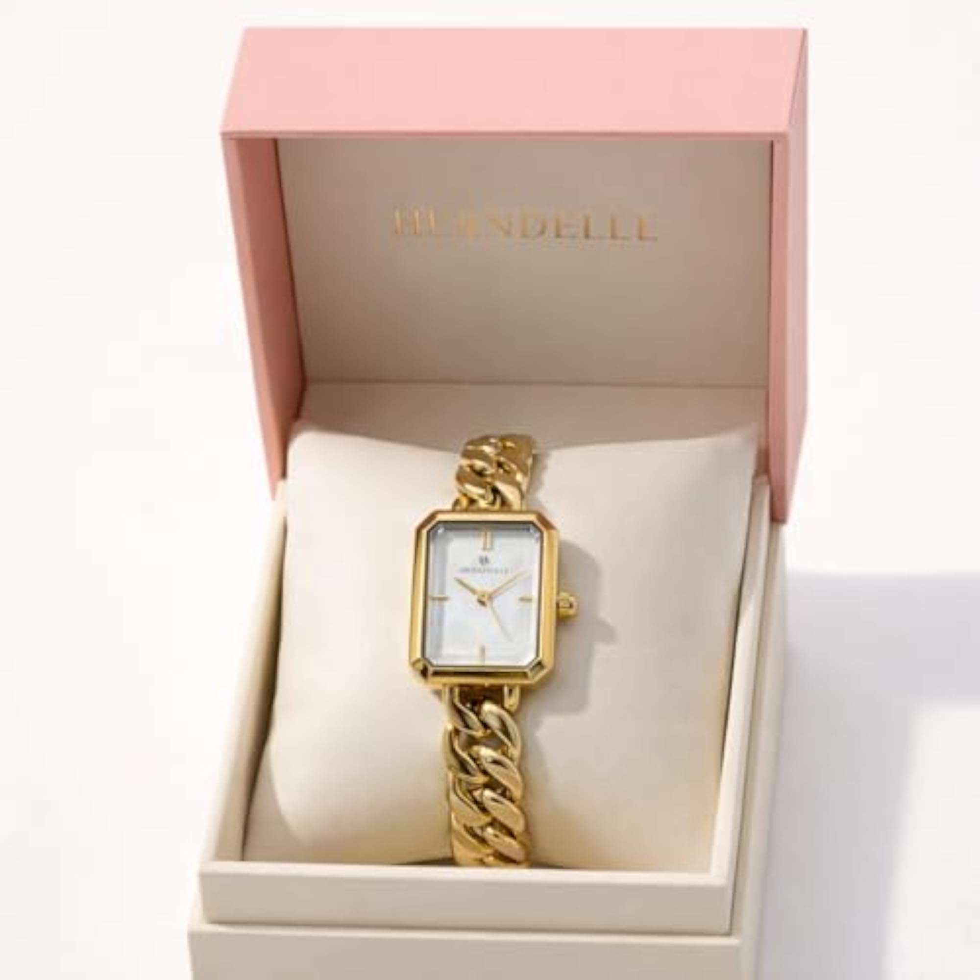 Premium Women's Analog Watch, Pearl Dial & Cuban Chain