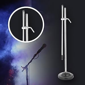 Image of kh Mic Stand RB Floor Steel Clamp Microphone Stand with Round Base and Fixed Length Boom Microphone stand used for school college, live event,music concert and singing show, events