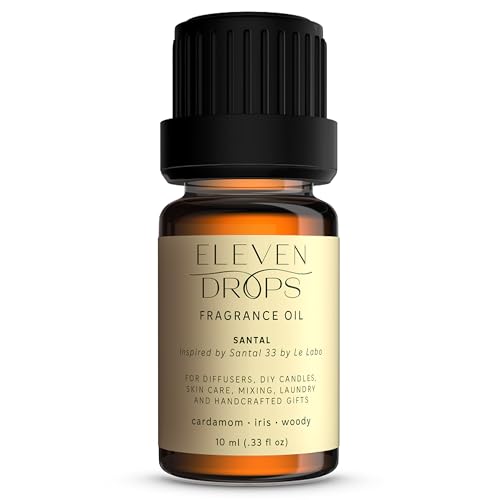 Eleven Drops Santal Aroma Fragrance Oil – Essential Oil Blend for Diffusers, Candles & Soap Making, Mixing, Long Lasting Scent, Pet Friendly, Made in USA, Amber Glass Bottle, IFRA Compliant – 10 ml