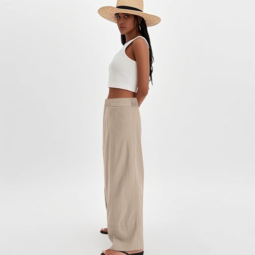 Wide Leg Linen Pants for Women Baggy Elastic High Waisted Palazzo Pants Boho Summer Beach Flowy Pants with Pockets3