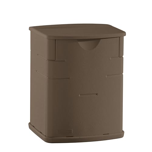Rubbermaid Small Resin Outdoor Storage Deck Box (19 Gal) Weather Resistant Brown Deck Organization for Home/Small Garden Tools/Grilling Accessories/Pool Supplies