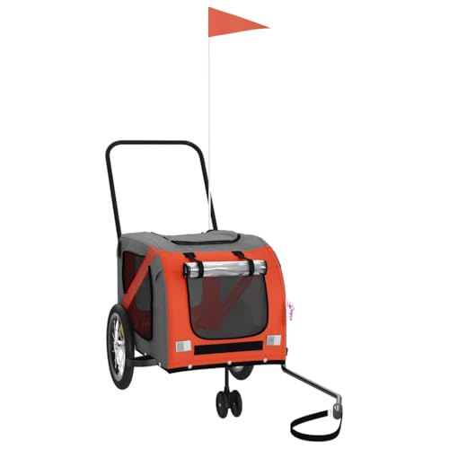 vidaXL Remolque de Bicicleta Mascotas Hierro Tela Oxford Naranja Gris, Remolque para Bicicletas, Remolque para Mascotas, Carrito para Bicicletas