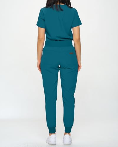 Image of Monarch Uniforms Slim Fit Stretchy Scrubs Women's Jogger Scrub Set Slim Jogger Scrubs with Tuck-In Top for Women