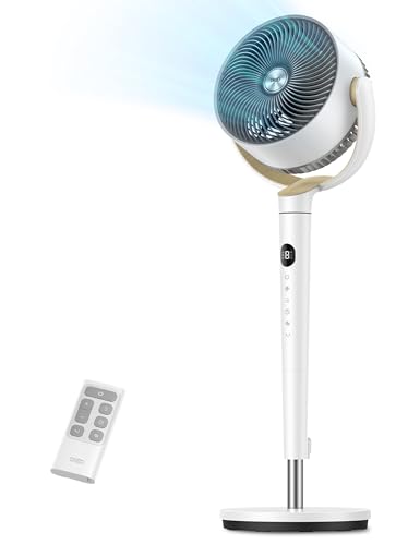 DREO Fan for Bedroom, 120° Oscillating Standing Fan, Quiet Pedestal Fan with DC Motor, 9 Speeds, 4 modes, 20dB, 120° Manual Vertical, 37-42' Adjustable Height, 9H Timer, White