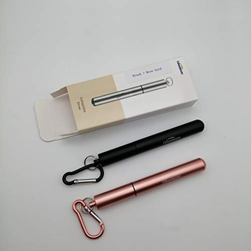 Calwaylecom 2 Pack Reusable Metal Straws Collapsible Stainless Steel Drinking Straw Portable Telescopic Straw with Case and Keychain for Travel,reusable collapsible straw (Black + Rose Gold)