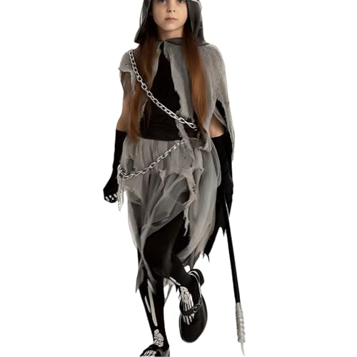 Genérico Disfraz Zombie Niño Traje De La Muerte Para Halloween Para Adultos Y Niños Con Guadaña Vestido Medieval De Rol Disfraz Terrorífico Niños 4 A 13 Años