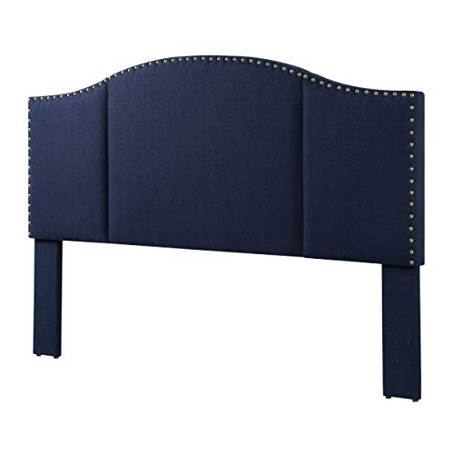 24Kf Middle Century Linen Upholstered Tufted King Size Headboard With Antique Brass Nail Heads Trim King/California King Headboard-Navy Blue #TOP3