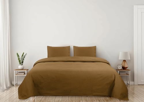 Autrefois Dessus de lit Marron Camel Tahiti, Couvre lit Doux, Boutis uni 240 * 260 cm, 2 Places...