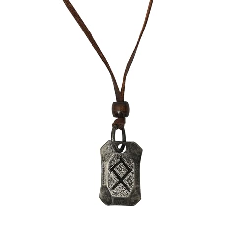 Norse Alley Viking Runes Pendant | Othila Rune Necklace | Heritage & Ancestral Legacy Amulet | Adjustable Leather Cord, Nordic Jewelry for Men & Women,
