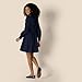 Amazon Essentials Women's Regular-Fit Cotton Sateen Tiered Shirt Dress, Navy, Large