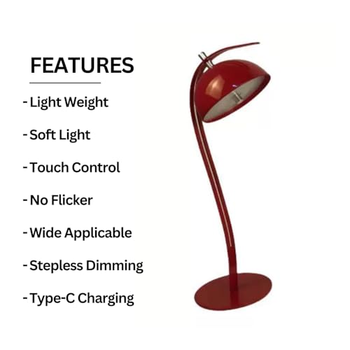 Image of NYRWANA Table Lamp for Study Room, Study Lamp, 3 Modes Touch Control LED Desk Lamp, Study Table Lamp, Lamp Light for Study, Diwali Gifts for Family & Friends, Desk Lamp - USB-C Rechargeable (Red)