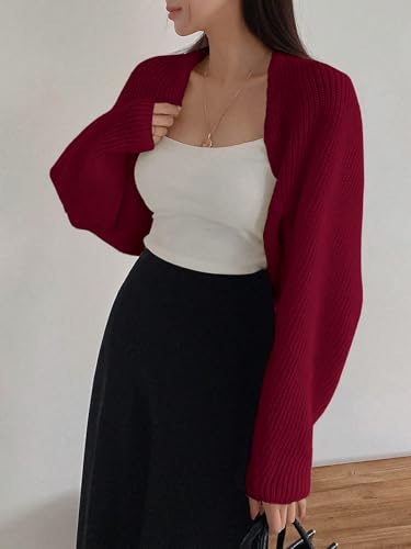 Image of SweatyRocks Women's Open Front Cropped Cardigan Long Sleeve Bolero Shrug Sweater