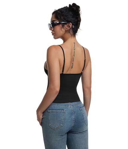 3 Pack Women Basic Scoop Neck Tank Top Summer Going Out Cami Shirt Double Lined Adjustable Camisole Top3