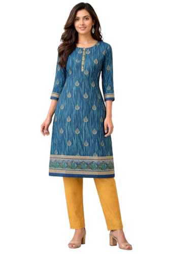 Image of Women's Cotton Blend Unstitched Kurti Set for Women | A-Line Style Dress Material | 2-Piece Traditional Ethnic Wear Suit Fabric