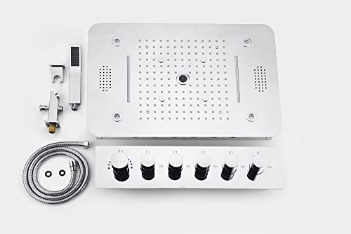 Cascada Luxury Sistema de ducha LED 15x23 pulgadas con altavoces Bluetooth incorporados, 5 funciones y control remoto en negro mate miniatura 6