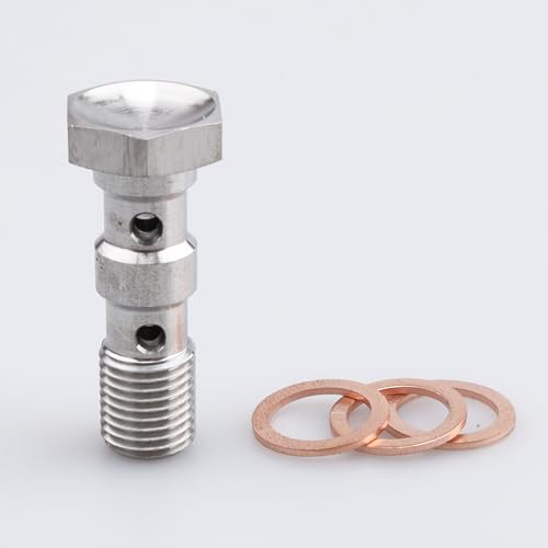 Image of AC PERFORMANCE Stainless Steel -3 AN 3 /8 inch x 24 Thread 31 mm Length Double Banjo Bolts Turbo Brake Line Fitting Adapter with 3pcs Copper Washers
