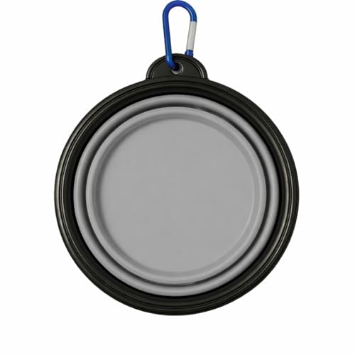 Comedouro Bebedouro Portatil Silicone Tigela Pote Vasilha Retrátil Para Pets Cães E Gatos Água Ração Com Mosquetão 450ML Coloridos (Cinza)