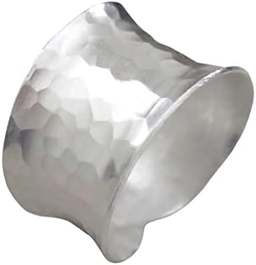 Hammered Sterling Silver Handmade Wide Band Ring, Classic Shiny Finish Wrap Band, Adjustable to Sizes 6-12, Can fit Also as Thumb ring, Gift for Her