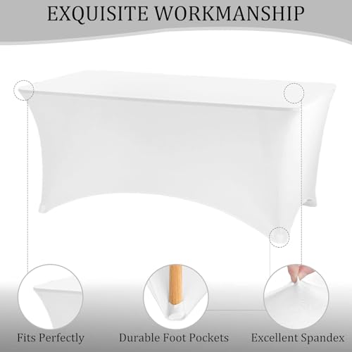 JALANCY 3 Pack 8FT Spandex Table Covers Washable Wrinkle Resistant Fitted Rectangle Tablecloth for Folding Table Wedding Party Birthday Banquet Bar Events(White) JALANCY 3 Pack 8FT Spandex Table Covers Washable Wrinkle Resistant Fitted Rectangle Tablecloth for Folding Table Wedding Party Birthday Banquet Bar Events(White) - Image 3