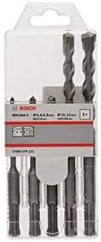 Professional SDS Plus -1 Drill Bit Set, With 5X50X110, 6.5X50X110, 8X50X110, 10X100X160, 12X100X160, Pack Of 5